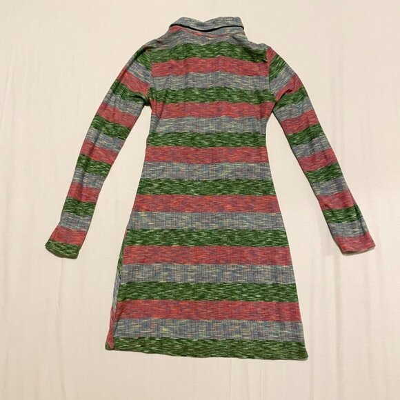 Zara Striped Green Pink Runched Knit Mini Dress Size Small - Picture 12 of 16